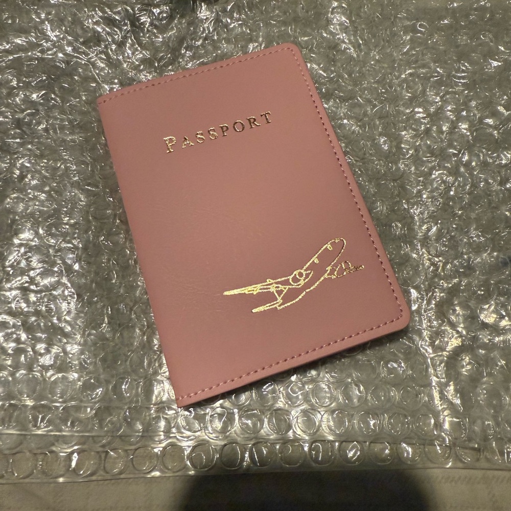 Pink Passport Holder with Gold Accents